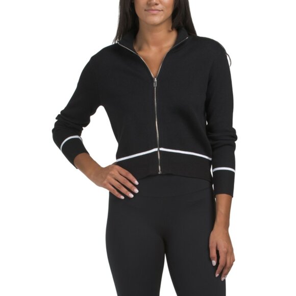 THEO & SPENCE Black Mock Neck Full Zip Sweater - Picture 1 of 2